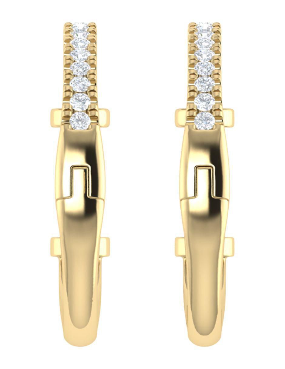 Arracadas circulares de oro amarillo 14 K con acabado brillante diamante 5