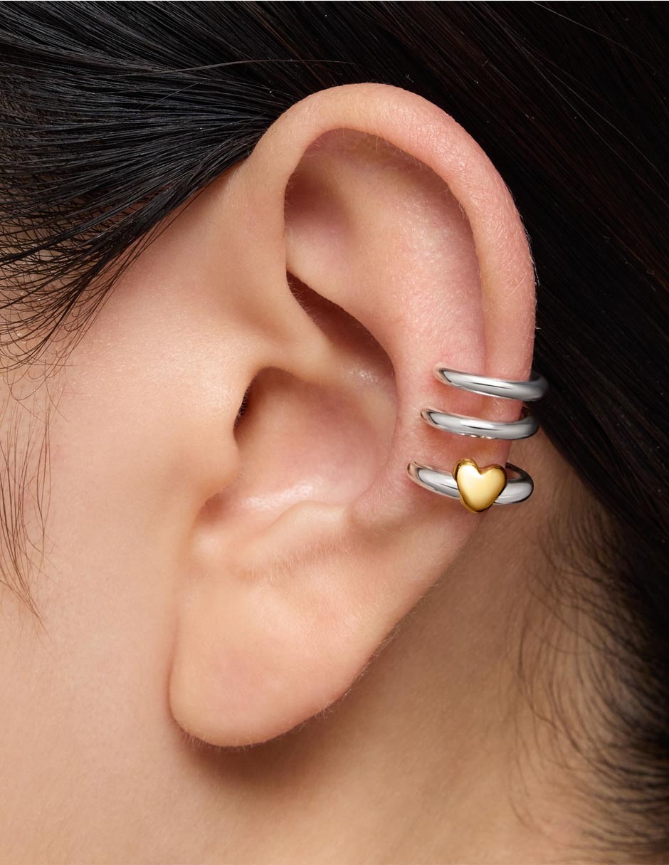 Ear cuff de corazón Flechazo de plata P 925 con acabado baño de oro 5