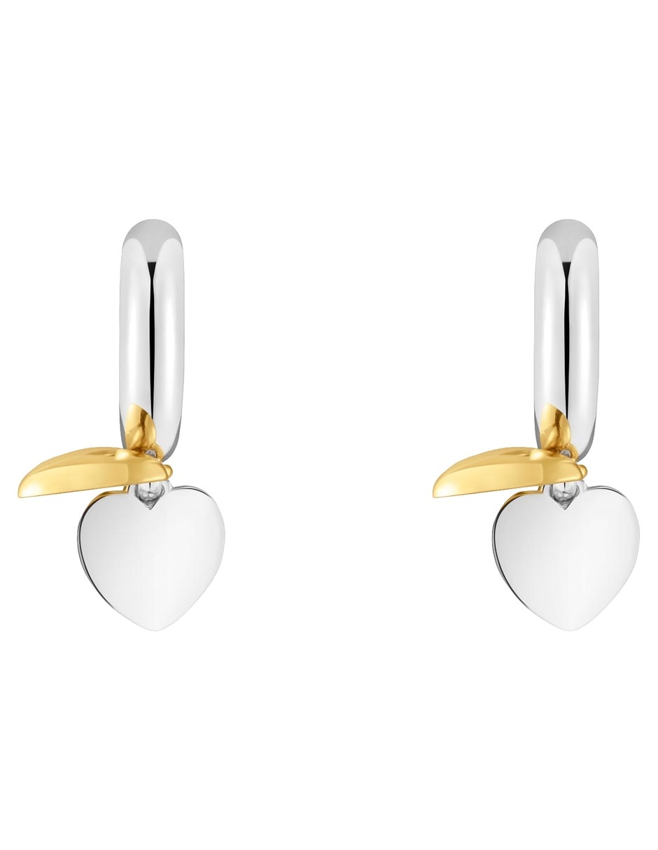 Aretes aros de corazón Flechazo de plata P 925 con acabado baño de oro