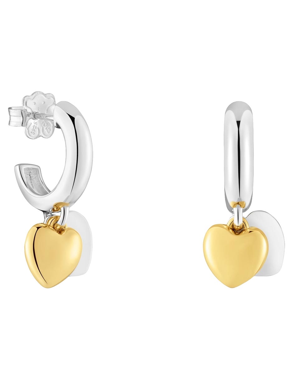 Aretes aros de corazón Flechazo de plata P 925 con acabado baño de oro 2
