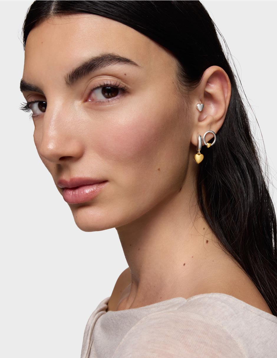 Aretes aros de corazón Flechazo de plata P 925 con acabado baño de oro 6