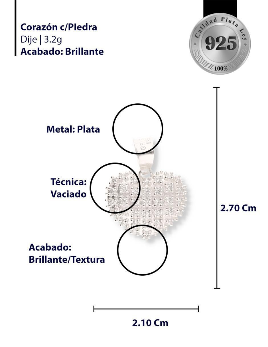 Dije de corazón Love de plata P 925 circonita 3