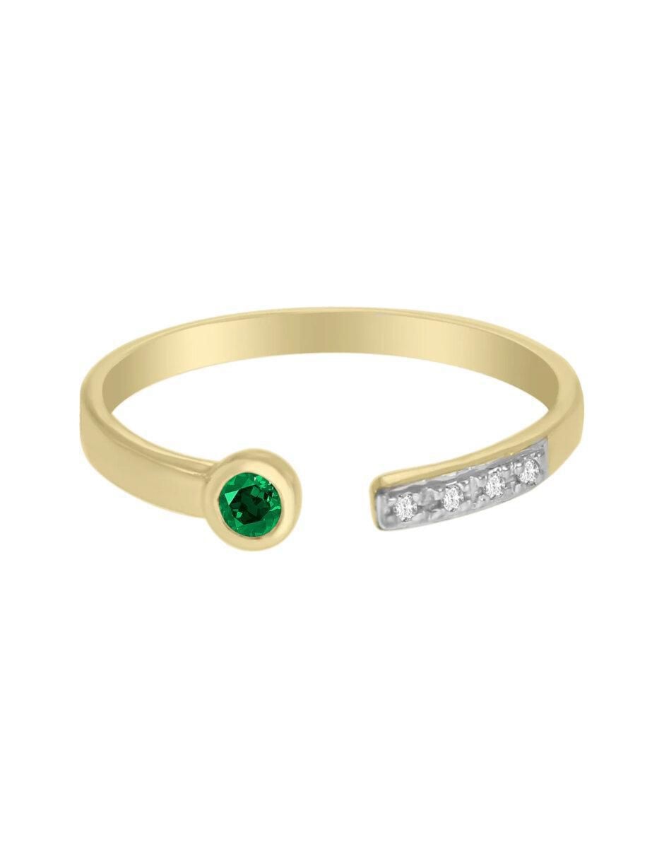 Anillo Fantasy Colors 14 k de oro esmeralda y diamante brillante