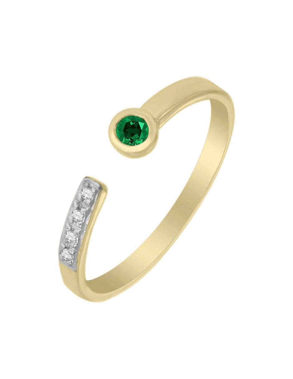Anillo Fantasy Colors 14 k de oro esmeralda y diamante brillante 2