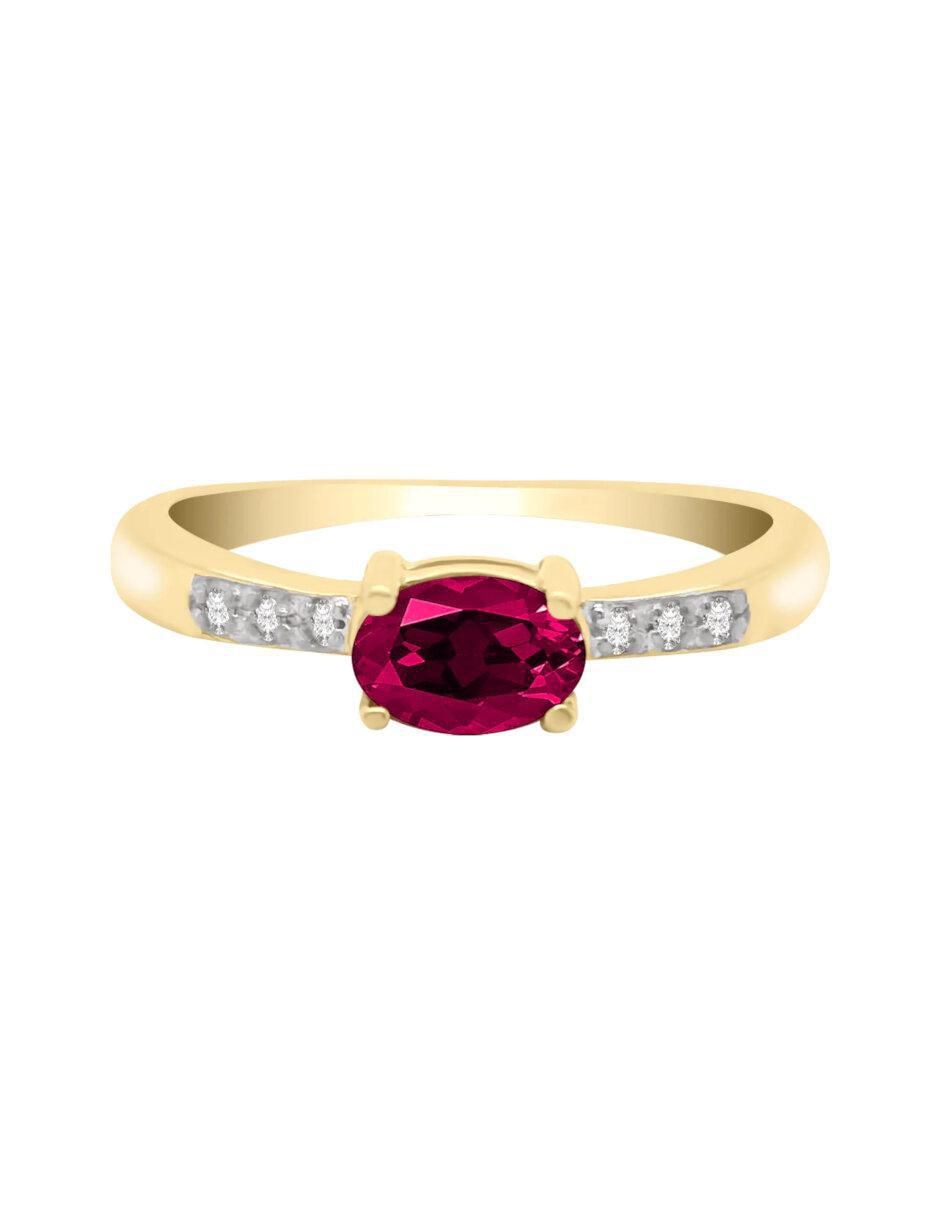Anillo Rubeos 14 k de oro rubí y diamante brillante
