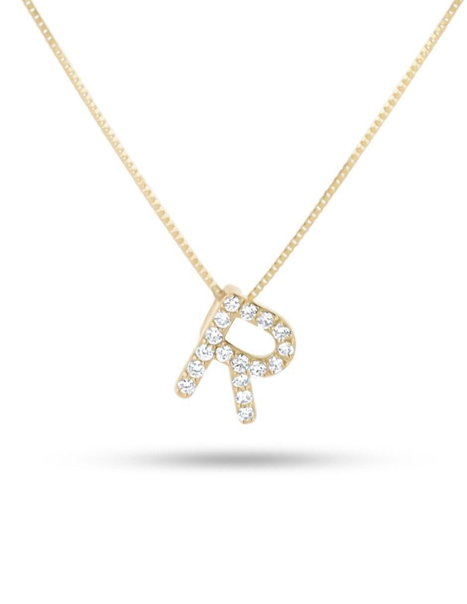 Collar con dije de letra R de oro amarillo 14 K