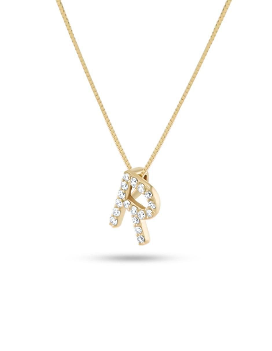 Collar con dije de letra R de oro amarillo 14 K 2