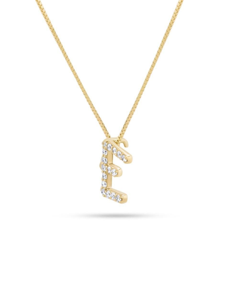 Collar con dije de letra E de oro amarillo 14 K