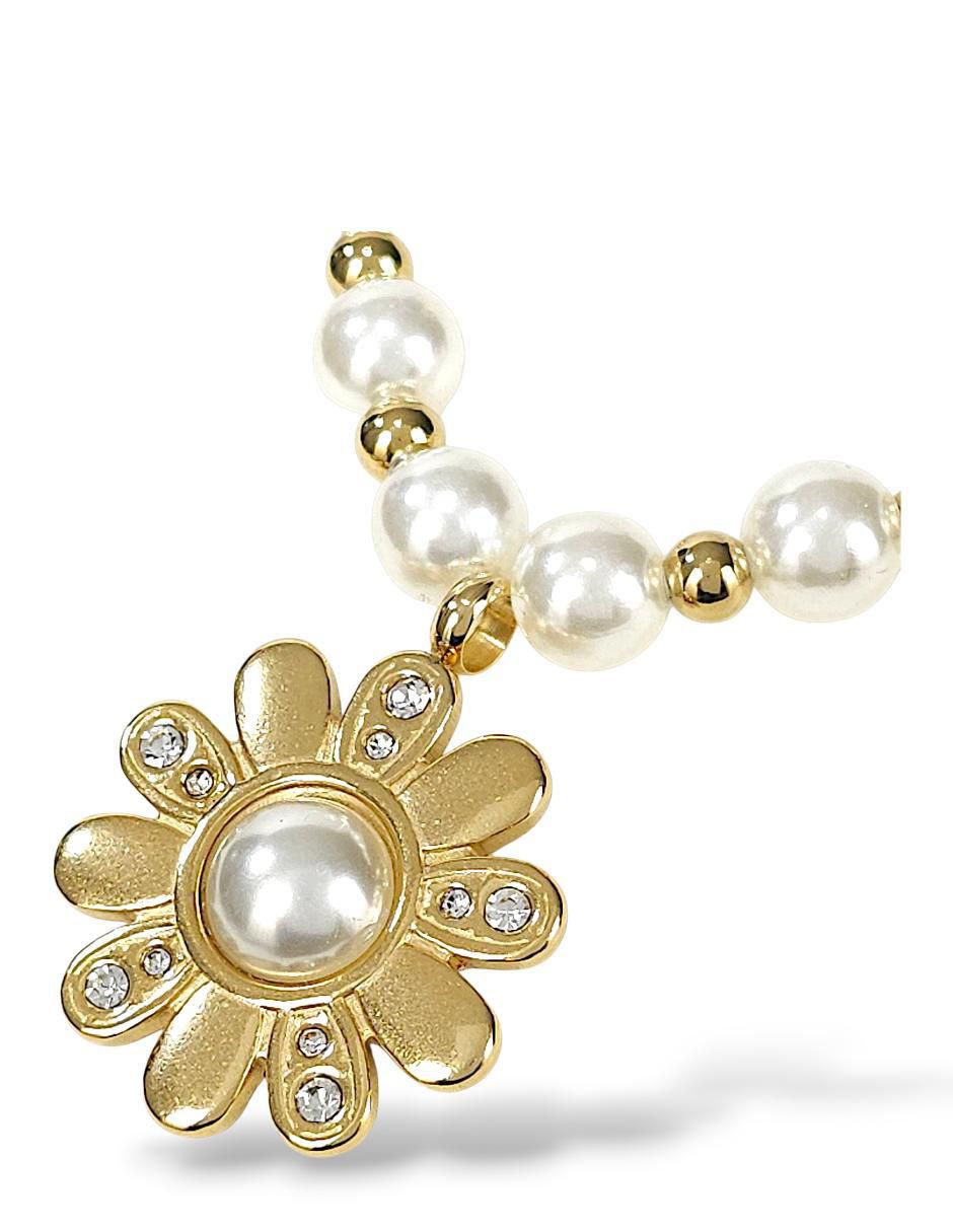 Collar, pulsera, anillo y aretes de flor perla de cristal 3