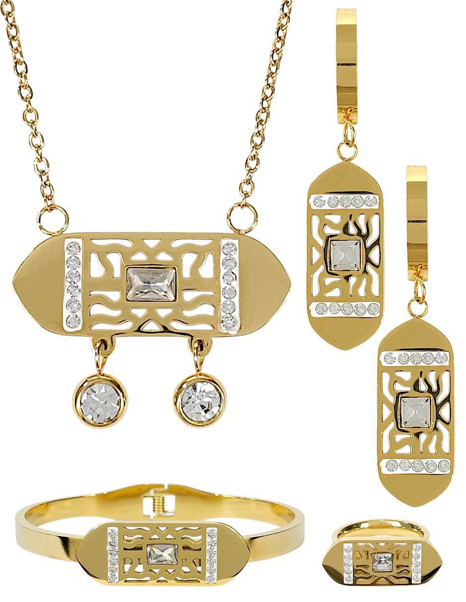 Collar, pulsera, anillo y aretes de diferentes formas zirconia