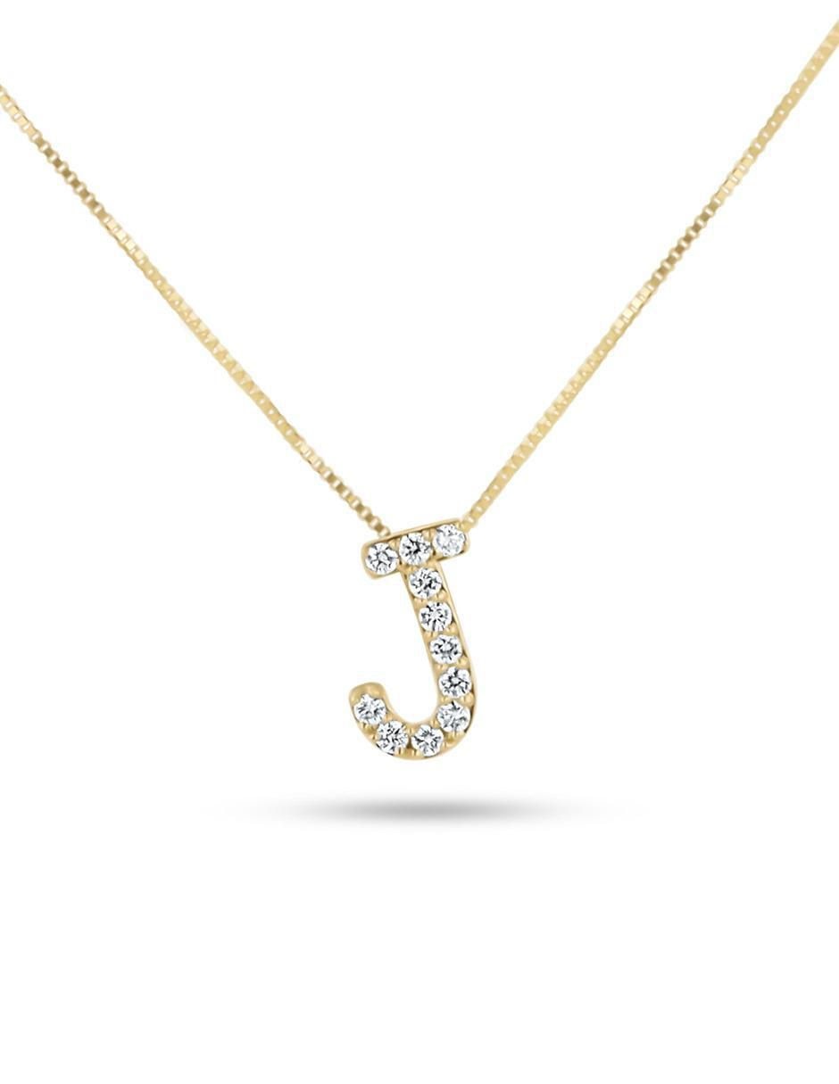 Collar con dije Letra J de oro amarillo 14 K Collar con dije Letra J de oro amarillo 14 K