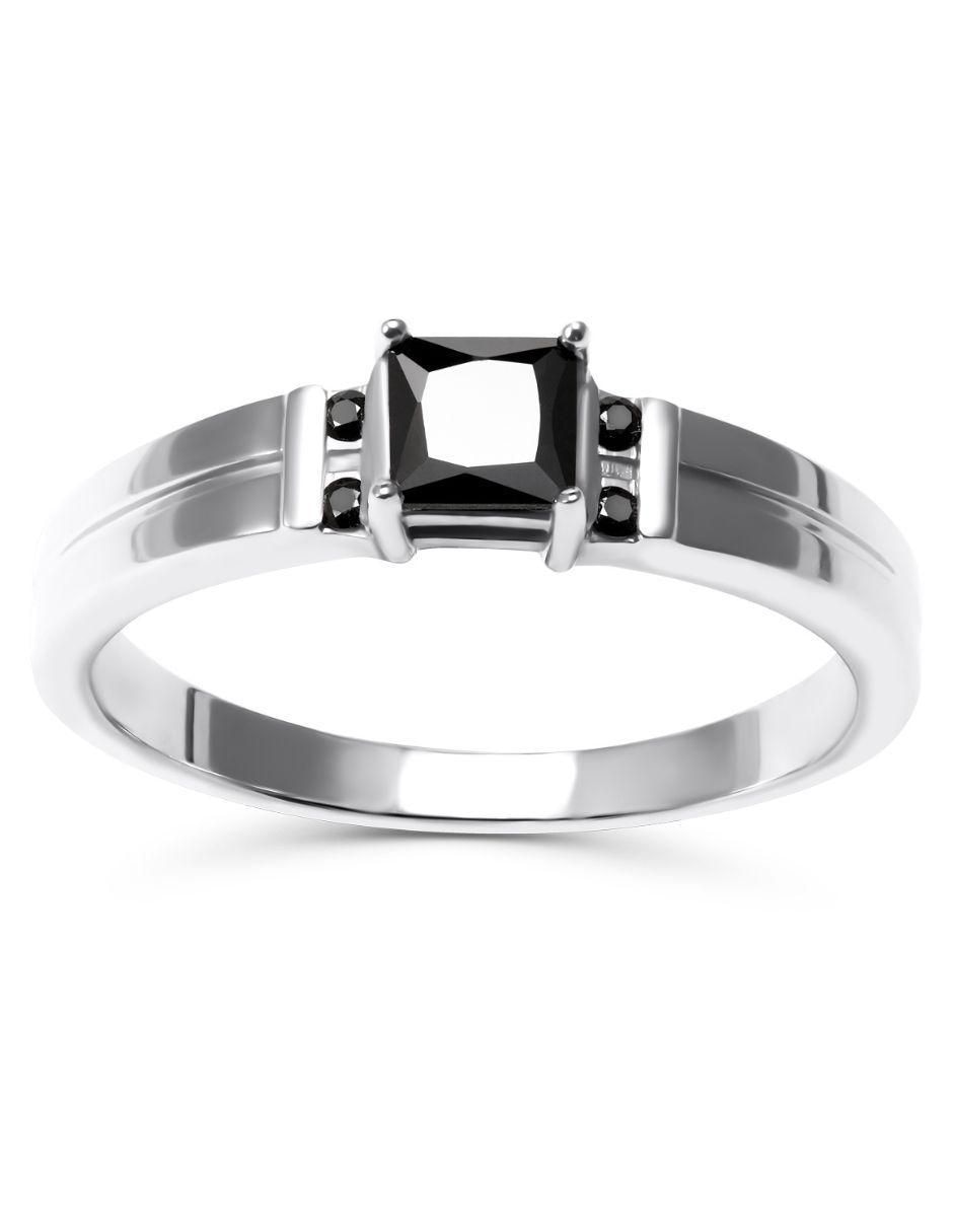Anillo cuadrado 14 k de oro blanco zirconia brillante 1