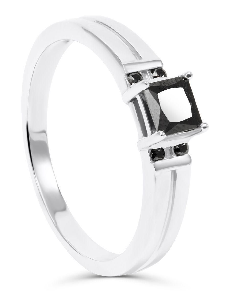 Anillo cuadrado 14 k de oro blanco zirconia brillante