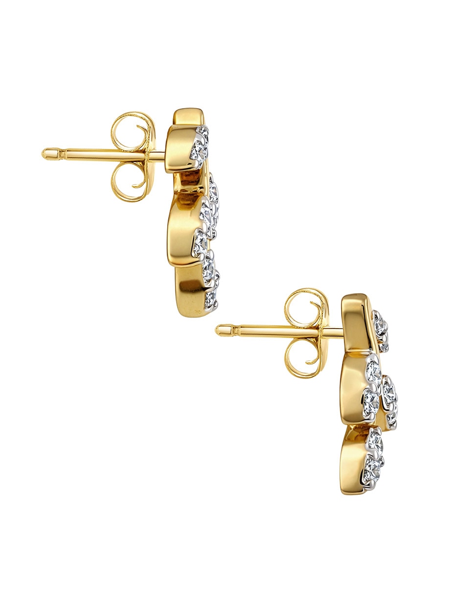 Aretes cortos de hoja de oro amarillo 14 K con acabado pavé diamante 3