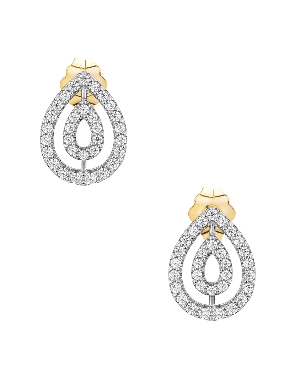 Broqueles de gota de oro 14 K con acabado brillante diamante