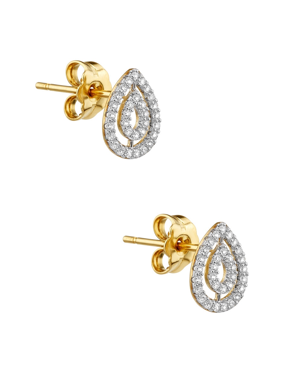 Broqueles de gota de oro 14 K con acabado brillante diamante 2