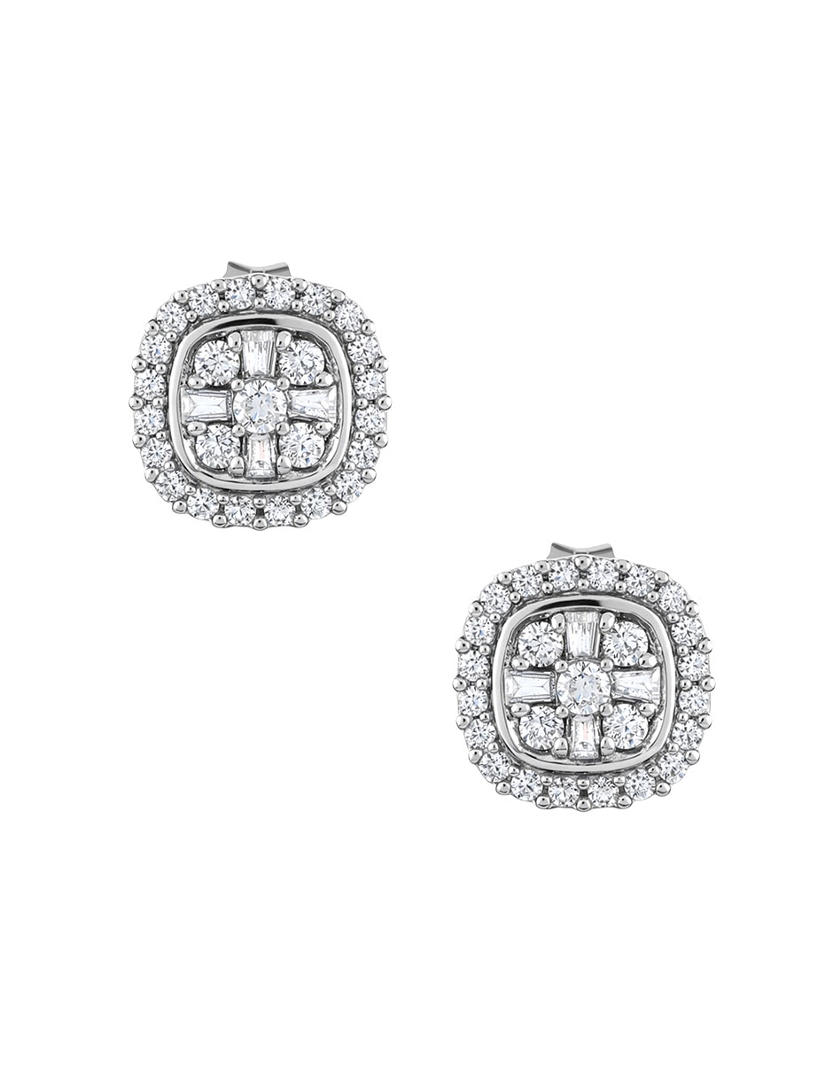 Aretes cortos cuadrados de oro blanco 14 K con acabado pavé diamante Aretes cortos cuadrados de oro blanco 14 K con acabado pavé diamante
