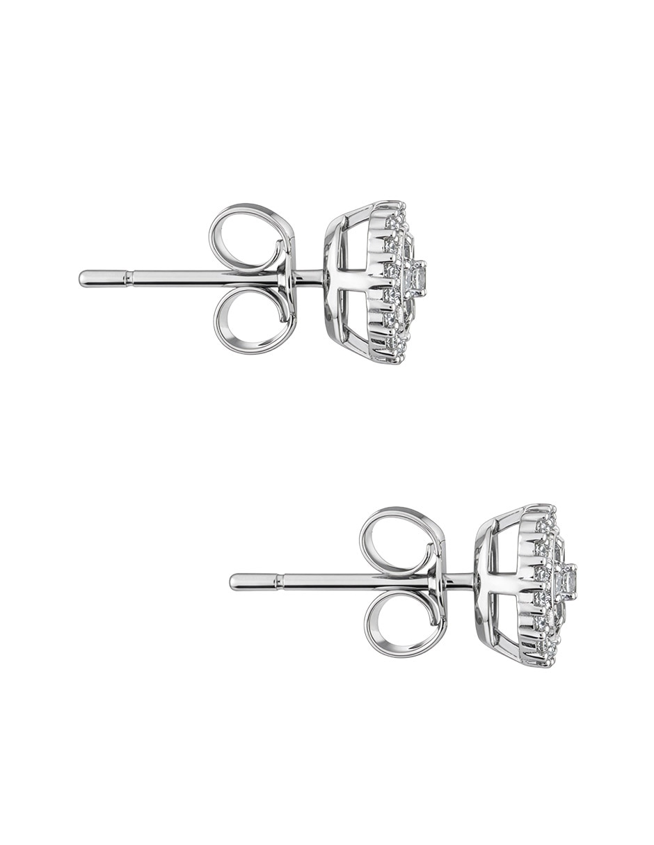 Aretes cortos cuadrados de oro blanco 14 K con acabado pavé diamante 3