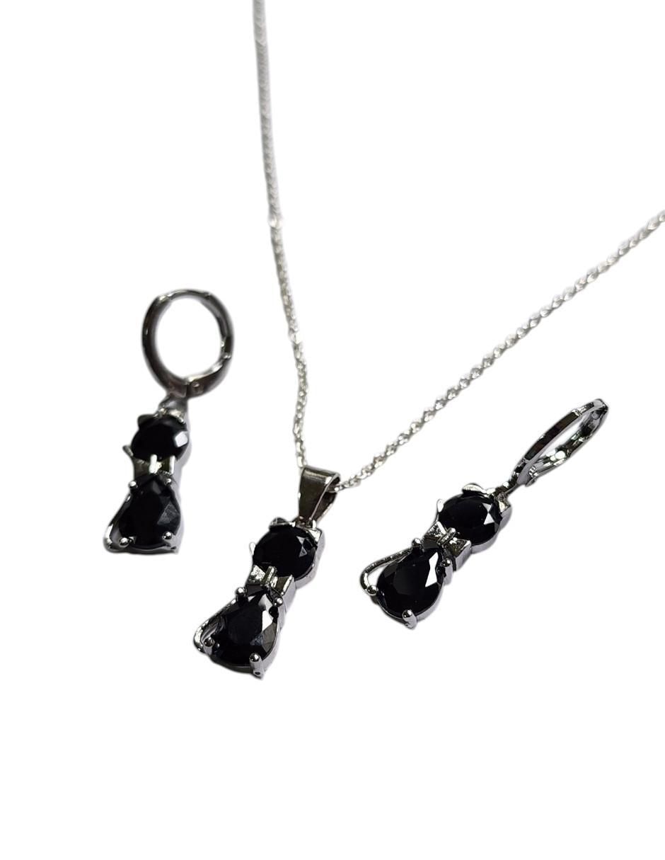 Aretes y collar de gato de plata P 925 zirconia 2