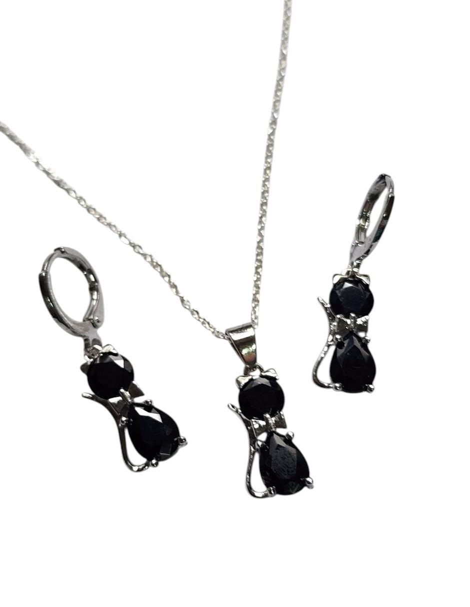 Aretes y collar de gato de plata P 925 zirconia 3