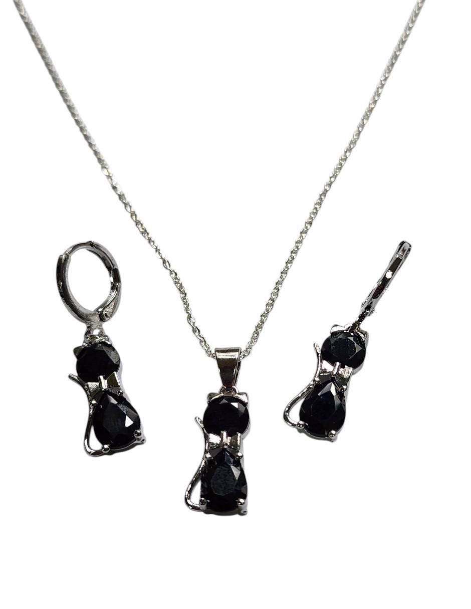 Aretes y collar de gato de plata P 925 zirconia 5