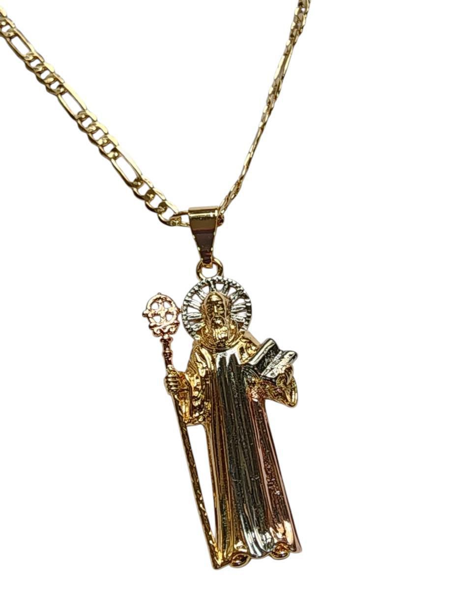 Collar con dije San Benito de oro laminado 14 K 3