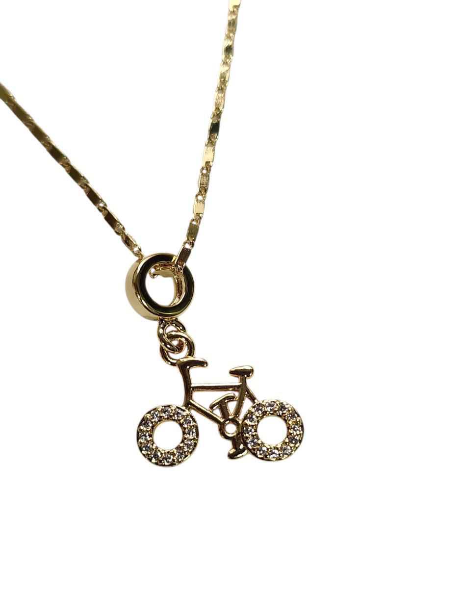 Collar con dije de bicicleta de oro laminado 14 K 3