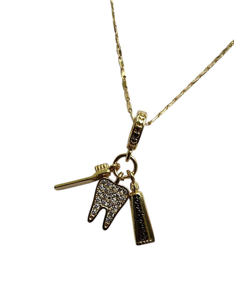 Collar con dije de muela de oro laminado 14 K 3