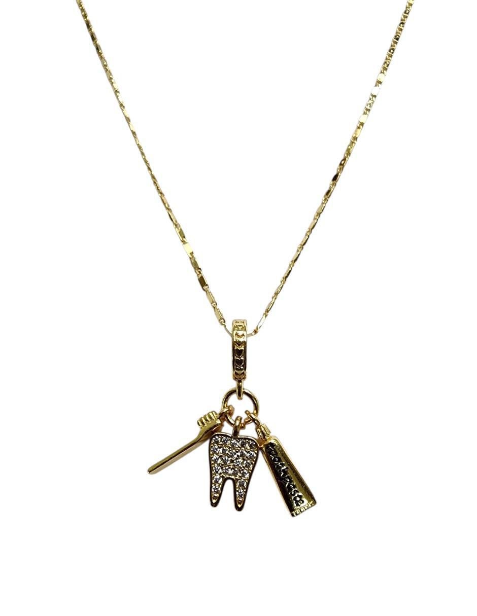 Collar con dije de muela de oro laminado 14 K 4