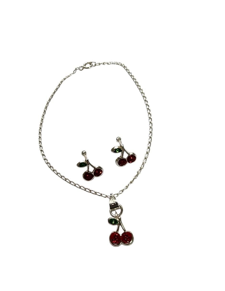 Aretes y pulsera Cerezas de plata P 925 zirconia 3