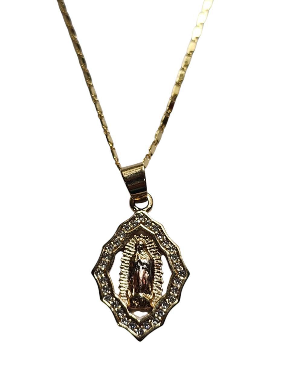 Collar con dije rombo Virgen de Guadalupe de oro laminado 14 K Collar con dije rombo Virgen de Guadalupe de oro laminado 14 K
