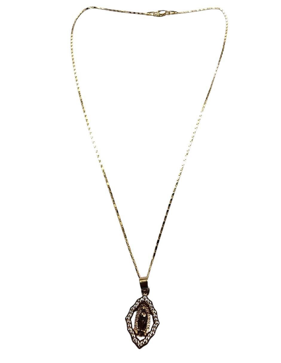 Collar con dije rombo Virgen de Guadalupe de oro laminado 14 K 4