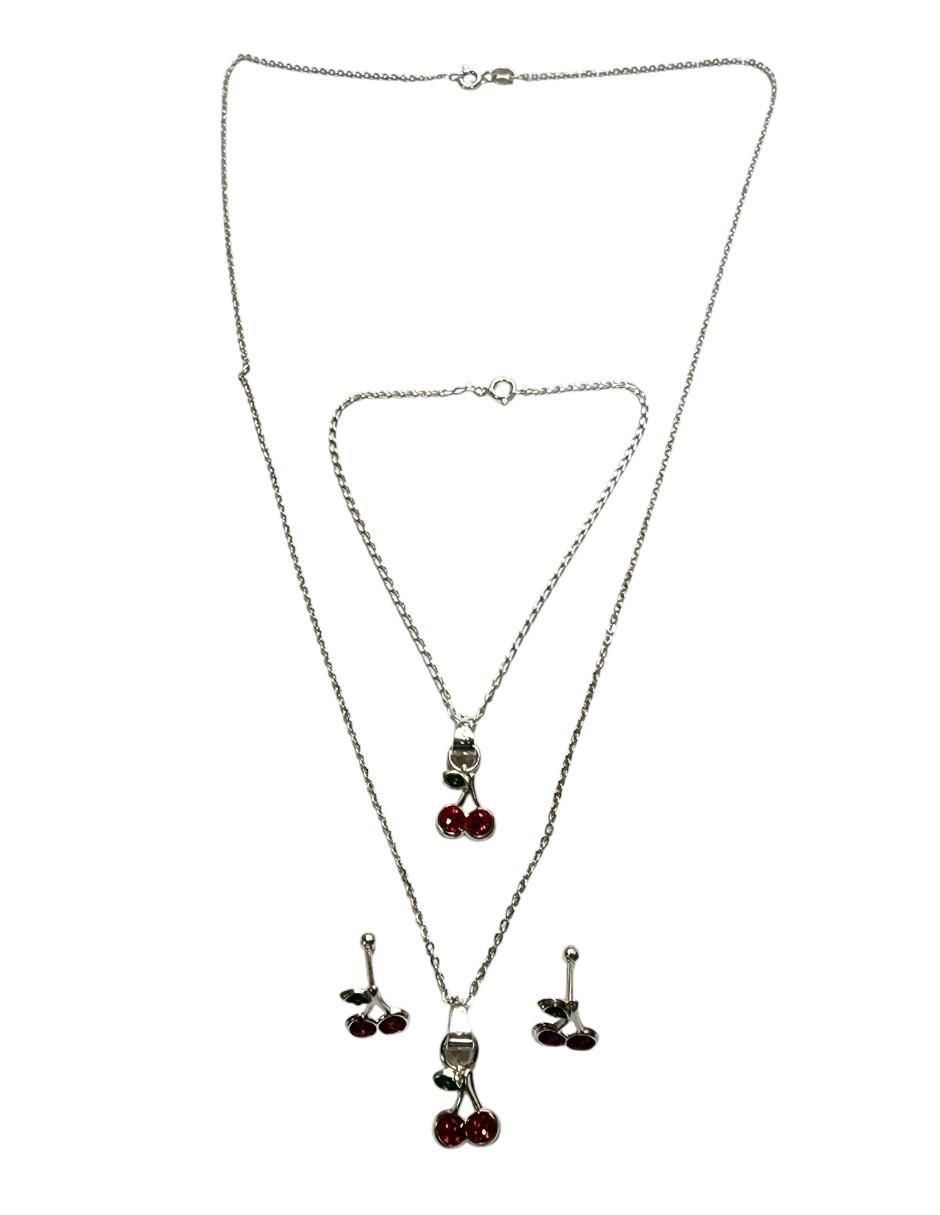 Aretes, collar y pulsera Cerezas de plata P 925 zirconia 5