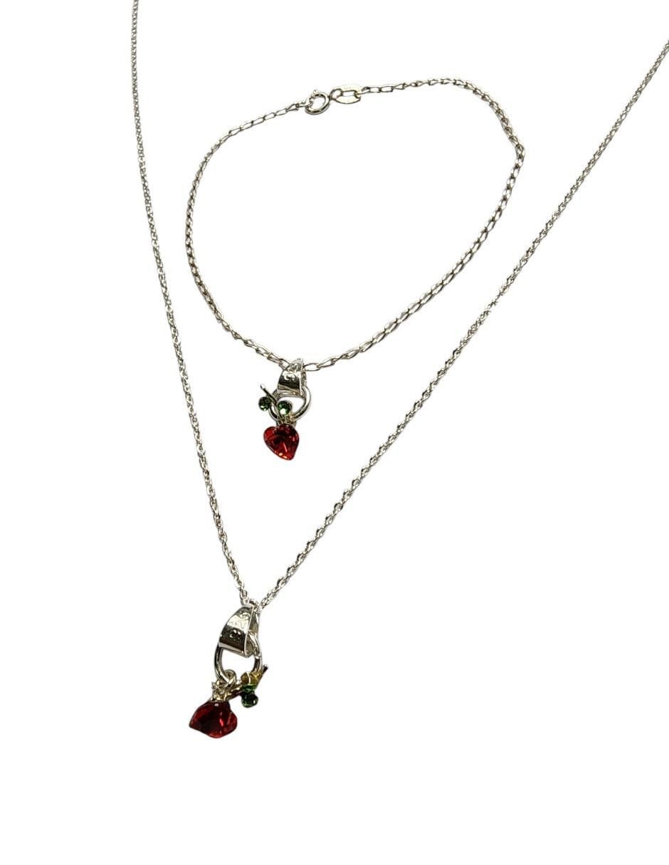 Collar y pulsera de corazón Cerezas de plata  925 zirconia 3