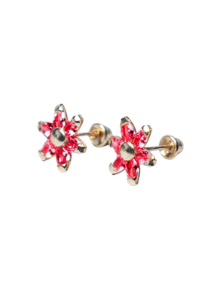 Broqueles de Flor de oro 10 K con acabado pavé zirconia 3