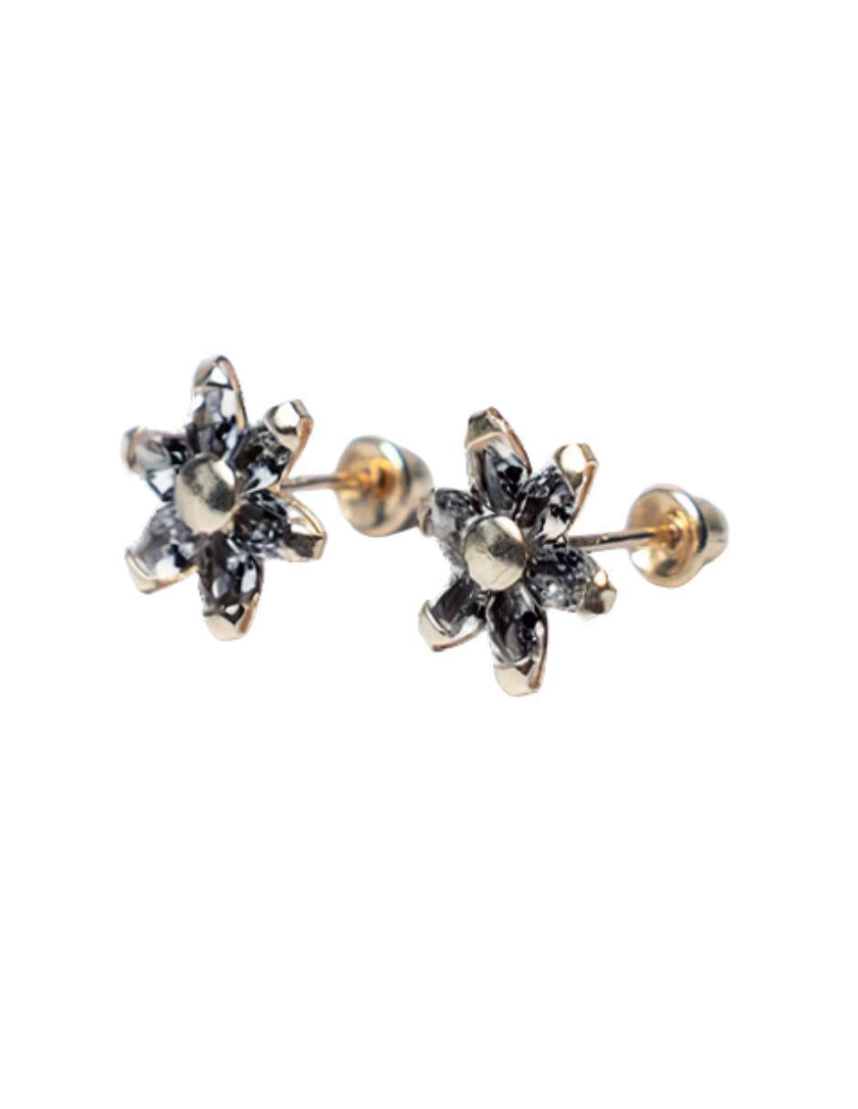 Broqueles de Flor de oro 10 K con acabado pavé zirconia 3