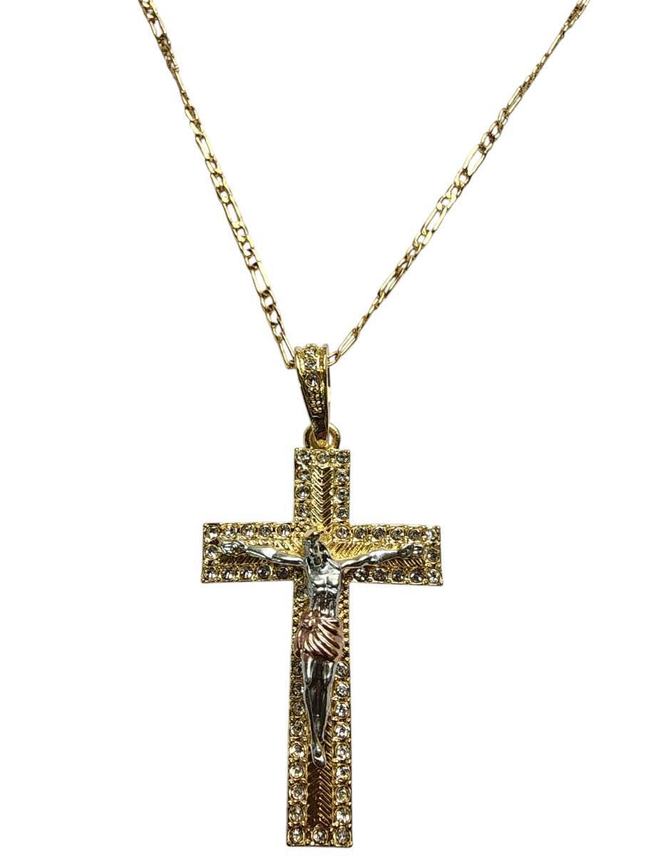 Collar con dije Cristo de cruz de oro laminado 14 K