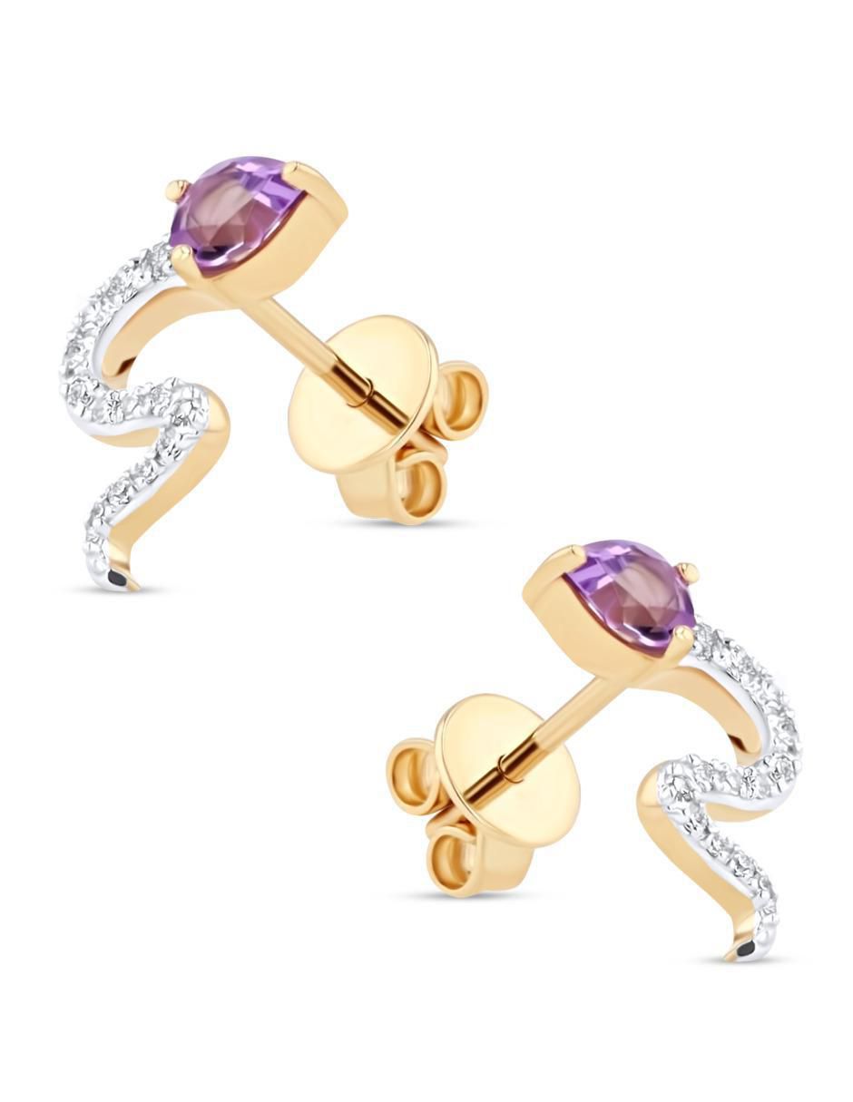 Broqueles de serpiente de oro amarillo 14 K con acabado brillante diamante 2
