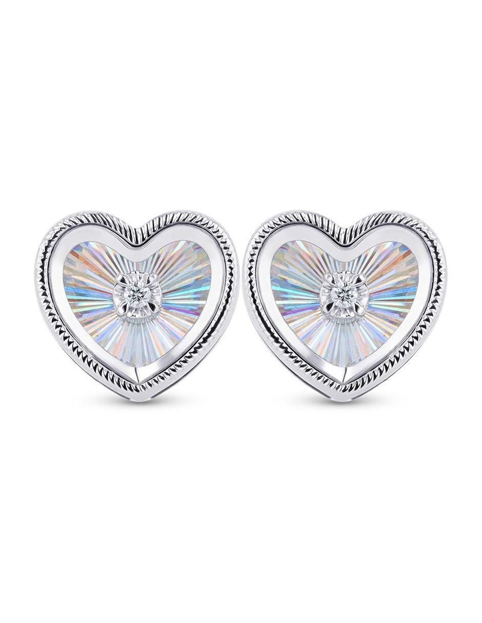 Broqueles de corazón de oro blanco 14 K con acabado brillante diamante
