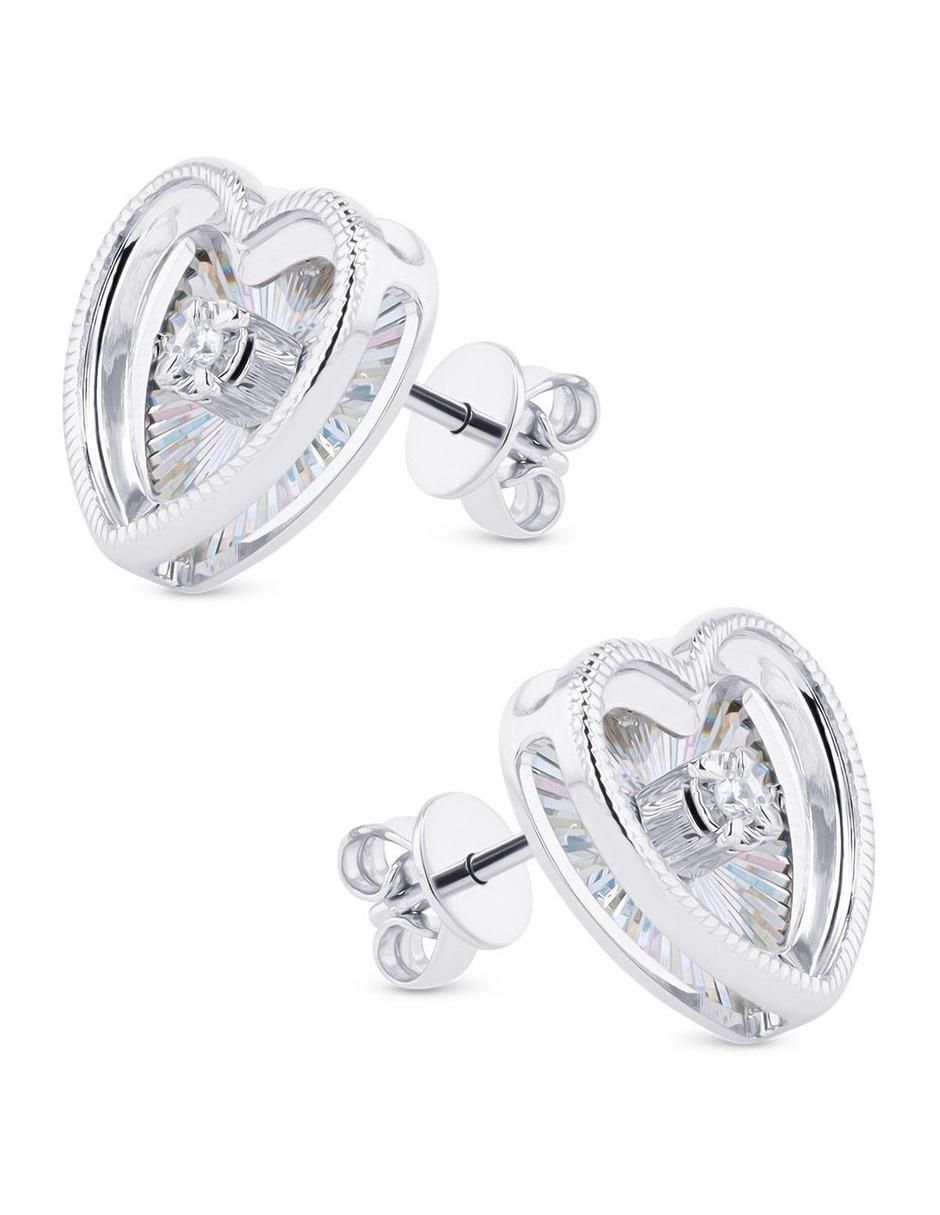 Broqueles de corazón de oro blanco 14 K con acabado brillante diamante 2