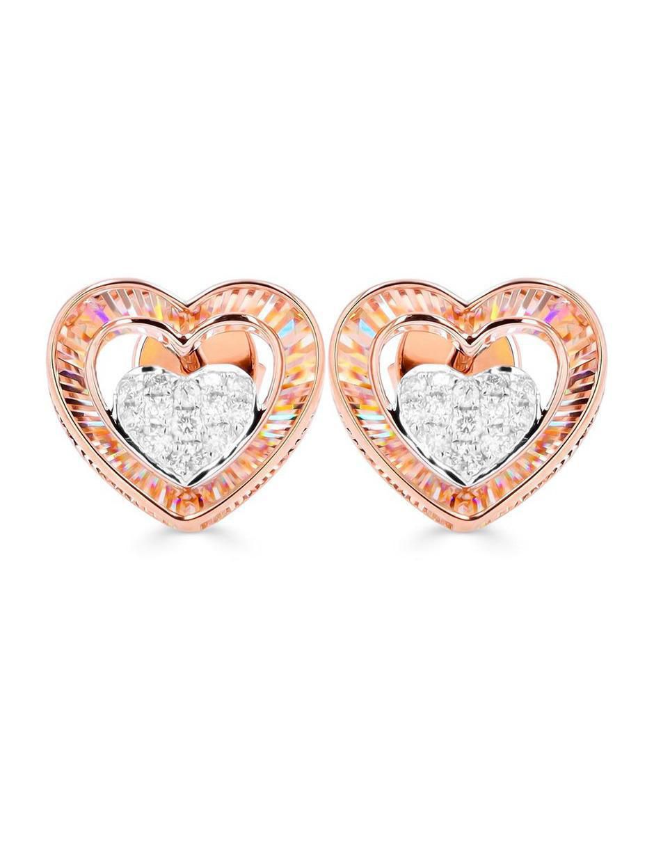 Broqueles de corazón de oro rosa 14 K con acabado brillante diamante Broqueles de corazón de oro rosa 14 K con acabado brillante diamante