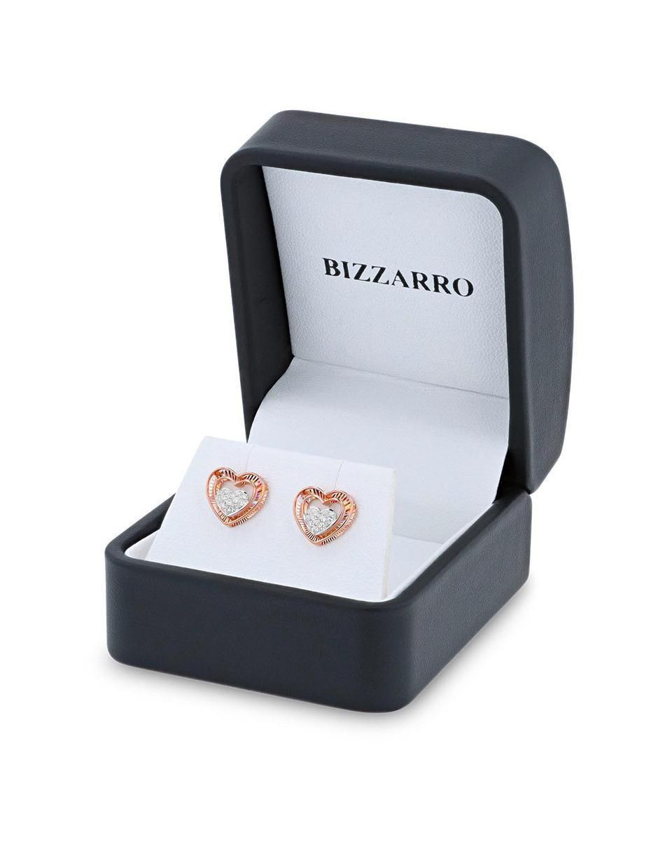 Broqueles de corazón de oro rosa 14 K con acabado brillante diamante 4