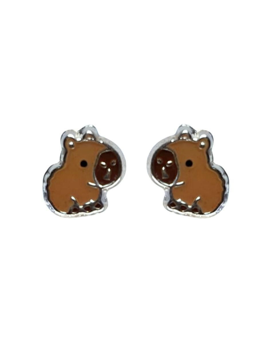 Broqueles de capibara de plata P 925 con acabado esmaltado