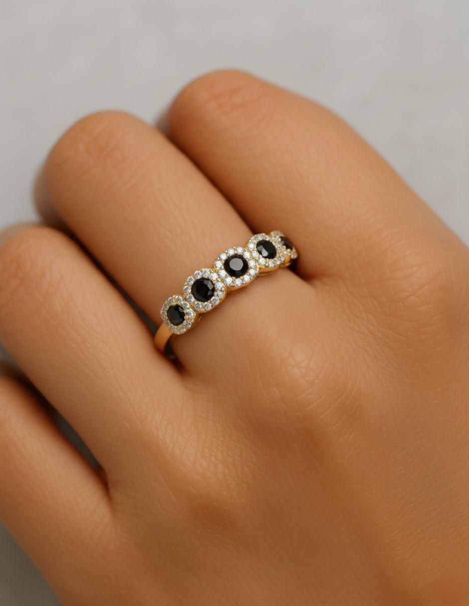 Anillo circular 10 k de oro amarillo zirconia brillante 4