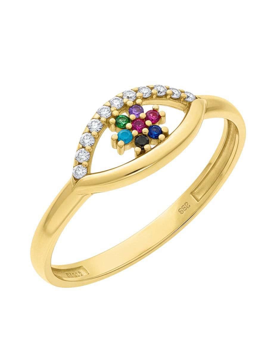 Anillo circular 10 k de oro amarillo zirconia brillante