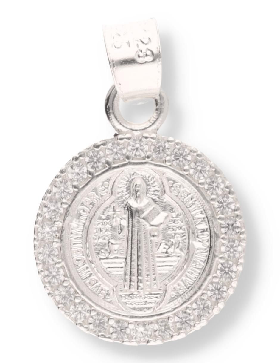Dije redondo San Benito de plata P 925 circonita