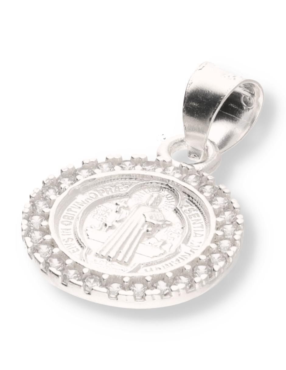 Dije redondo San Benito de plata P 925 circonita 2