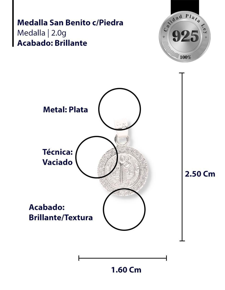 Dije redondo San Benito de plata P 925 circonita 4