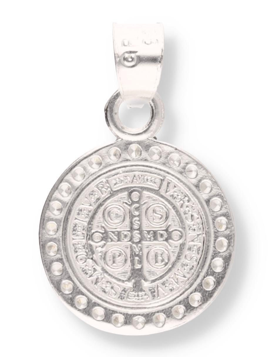 Dije redondo San Benito de plata P 925 circonita 3