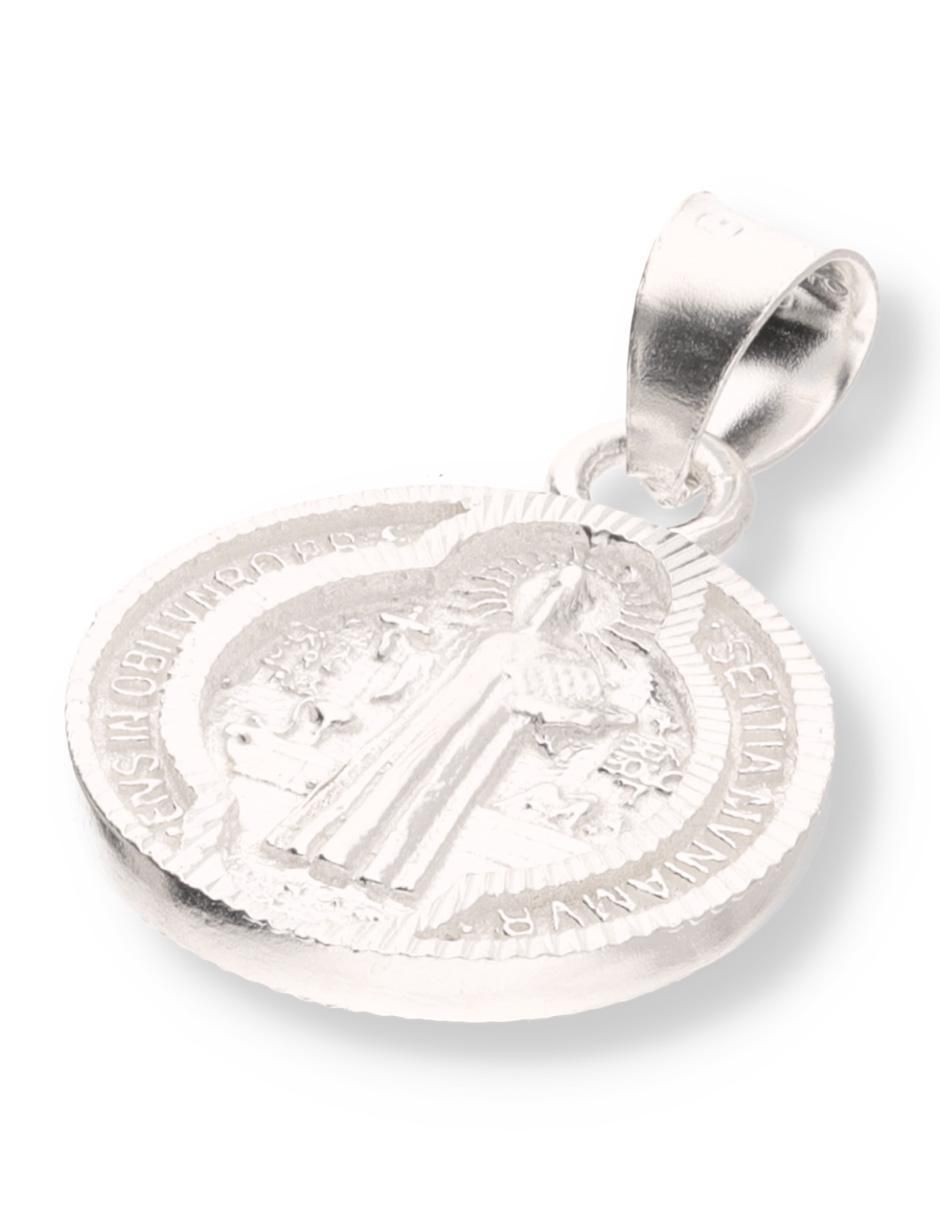 Dije redondo San Benito de plata P 925 circonita 2